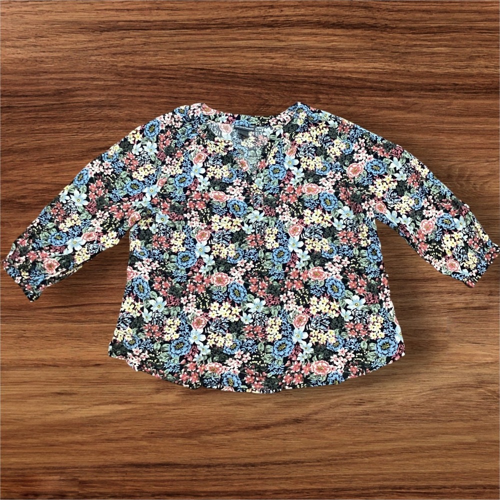 Chelsea & Theodore Women Floral Viscose Blouse 3/4 Sleeve Boho Peasant Large Top